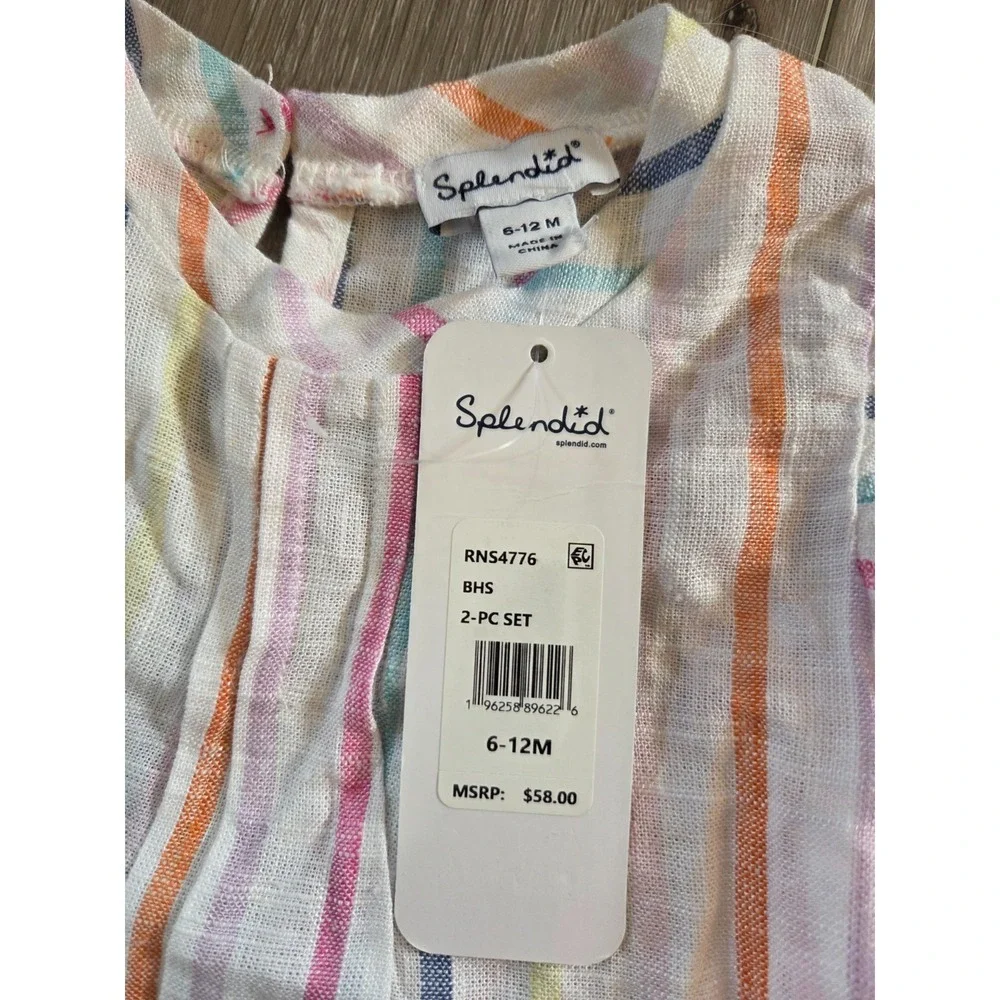 NWT Splendid Lot Set Short Sleeve Shirt + Shorts Outfit Baby Infant Girls 6-12m